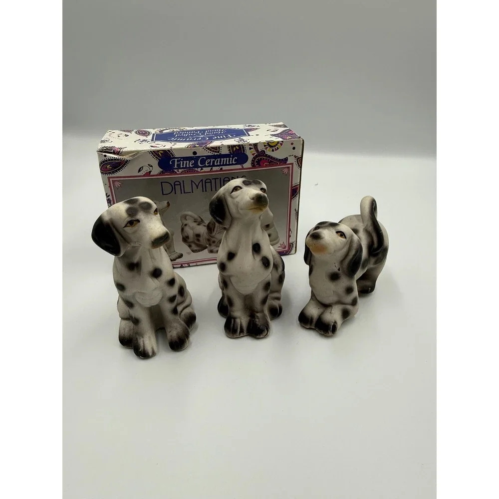 Ceramic Dalmatian‎ Figurines Set of 3 Dogs Vintage Style w Box